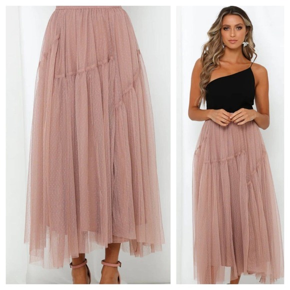 Hello Molly Dresses & Skirts - Hello Molly Another Fairytale Midi Skirt Tulle Dotted Mesh Dark Blush | XL
